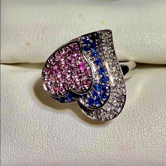 SALE ✅ NEW  14 KARATS WHITE GOLD RING WITH DIAMONDS,SAPPHIRE,PINK QTS - Picture 7 of 13